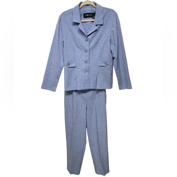 Vintage Sag Harbor Light Blue Suit Set Matching Blazer High Waisted Pants Suit - Picture 1 of 15